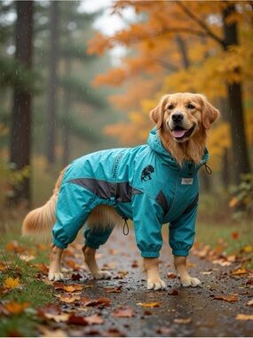 Touchdog Aqua Blue Dog Rain Jumpsuit - Waterproof All-Weather Coat Small